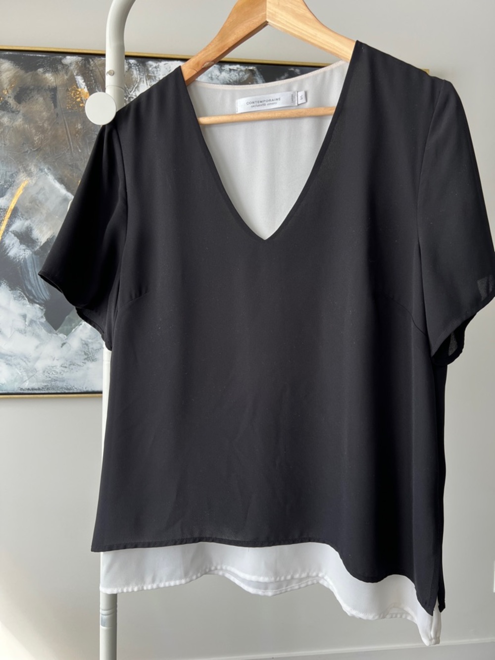 Black Layered V-Neck Blouse